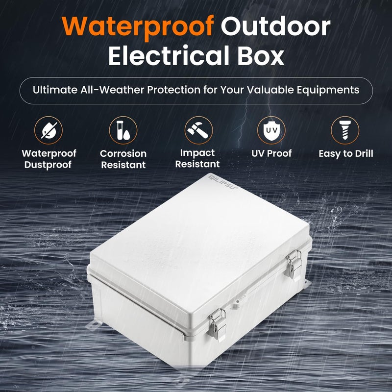 QILIPSU Outdoor Electrical Box, 14.6"x10.6"x5.9" Waterproof Junction Box IP67 Plastic Enclosure Grey ABS Weatherproof for Projects WiFi Lighting Pump Control - Image 2
